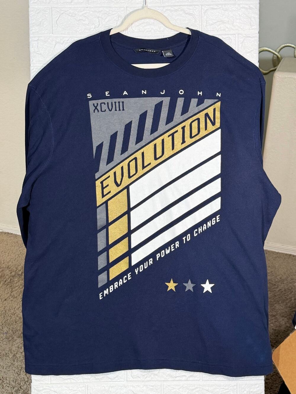 Sean John Men’s 4XB Navy Evolution Graphic Waffle Thermal Long Sleeve Shirt